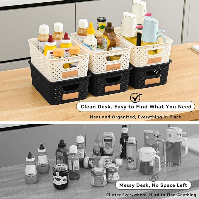 10 Pack Small Plastic Storage Bins with Lids, Stackable Plastic Storage Baskets for Organizing with Handles, Organizer Bins with Labels for Room, Craft, Containers for Pantry Organizers and Storage