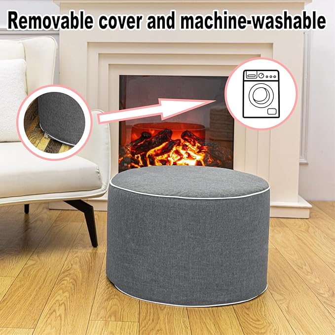 Outdoor Ottoman Outdoor Ottomans for Patio 20x12 Inches Modern Lightweight Foam Stuffed Pouf Outdoor Footstool Footrest Foot Stool Waterproof (Gray)