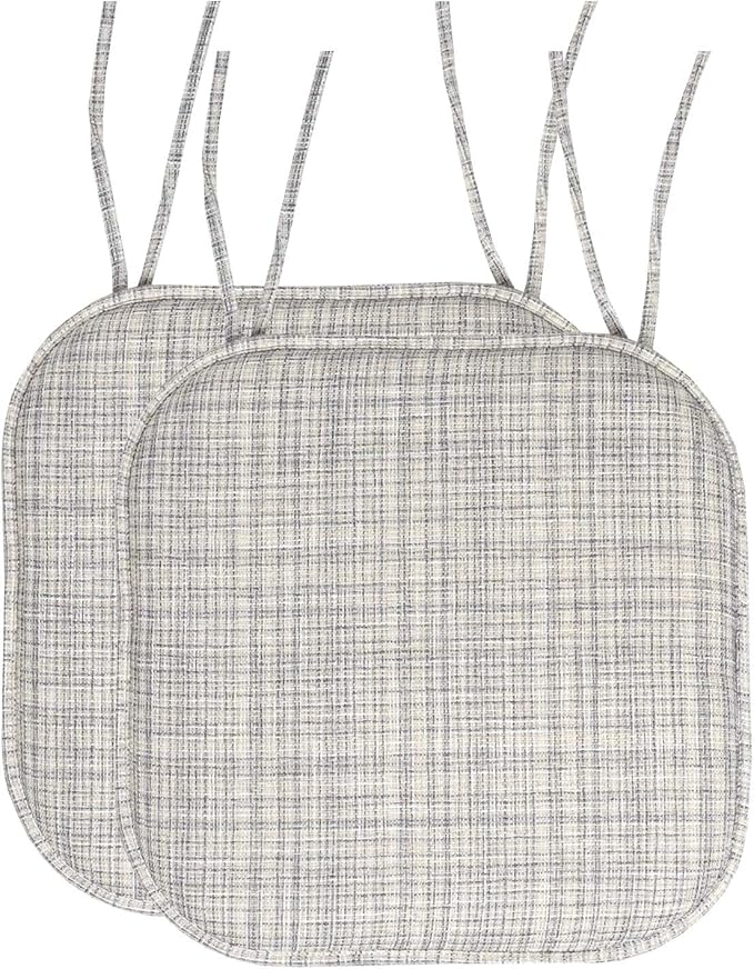 Sweet Home Collection Chair Cushion Memory Foam Pads with Ties Honeycomb Pattern Slip Non Skid Rubber Back Rounded Square 16" x 16" Seat Cover, 2 Pack, Aria Silver/Cream 6 pack