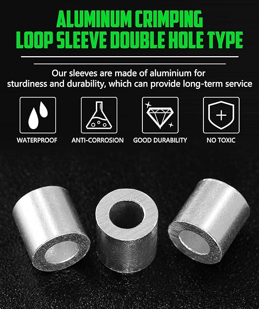 100pcs 1/8 Inch Aluminum Crimping Stop Sleeve for Wire Rope and Cable, Round Hole Type