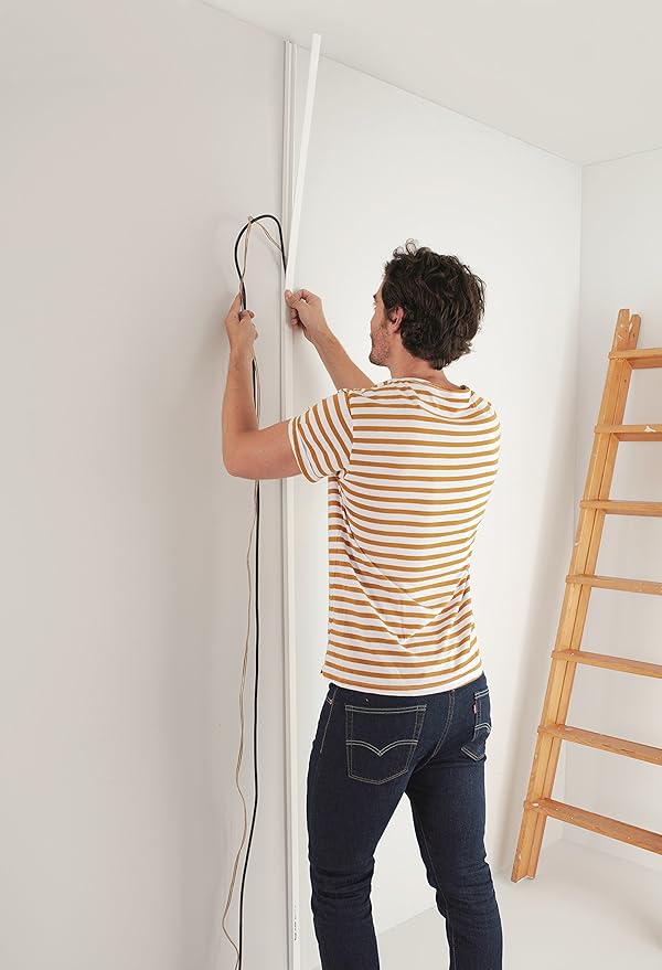 Easylife TV Wire Hider Wall Mounted 10 Feet White Cord Cover Kit for Wall Paintable Cable Raceway Adhesive Wire Concealer Wall Cable Management System