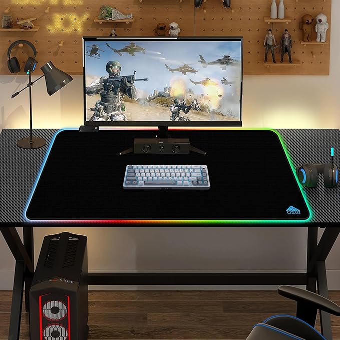Cacoy 36" x 24" RGB Mouse Pad, XXL Mouse Mat with 9 LED Lighting Effect, Extended Desk Mat for Home Office Computer, Non-Slip Rubber Base, Stitched Edges, Gaming Mouse pad for Keyboard & Laptop, Black