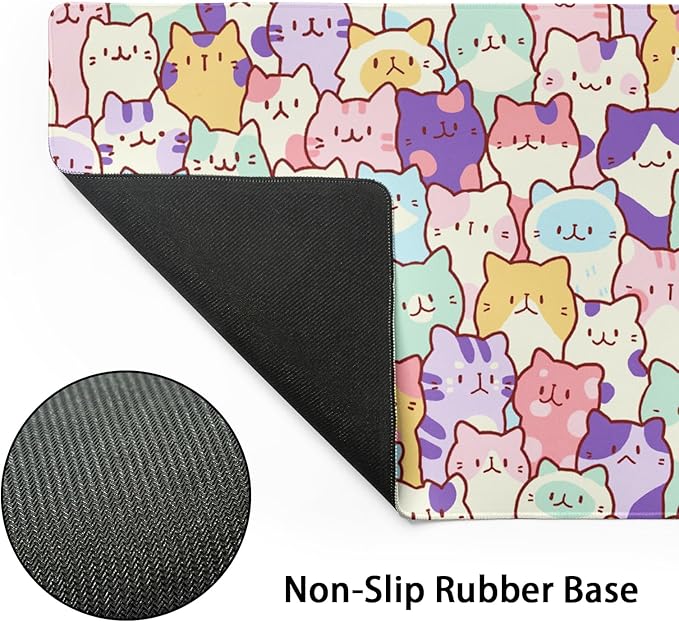 Kawaii Cats Gaming Mouse Pad XL Cute Anime Kittens Japanese Extended Large Desk Mat 31.5”x11.8” Cats Desk Pad for Gamer Non-Slip Rubber Base Stitched Edge Long Keyboard Mousepad for PC Computer Laptop