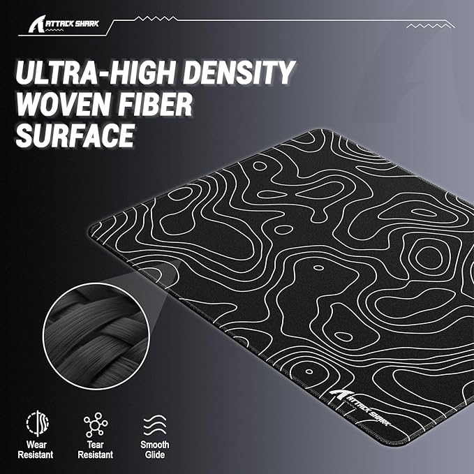 ATTACK SHARK CM02SE Gaming Mouse Pad for Esports Speed Mouse mats for Desk Waterproof Surface Stitched Edges and Anti-Slip Rubber Base Size Laminate 16.14” x 12.2” x 0.16” Black Contour