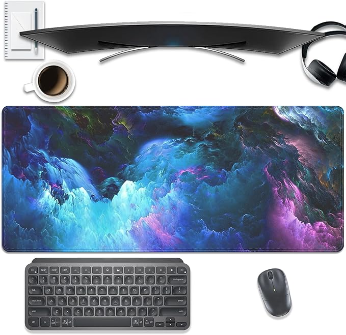 Colorful Galaxy Mouse Pad Desk Pad, 27.5x11.8 in Large Sky Mouse Mat Extended Keyboard Mousepad with Stitched Edges, Waterproof Non-Slip Rubber Base for Office Computer Laptop Home