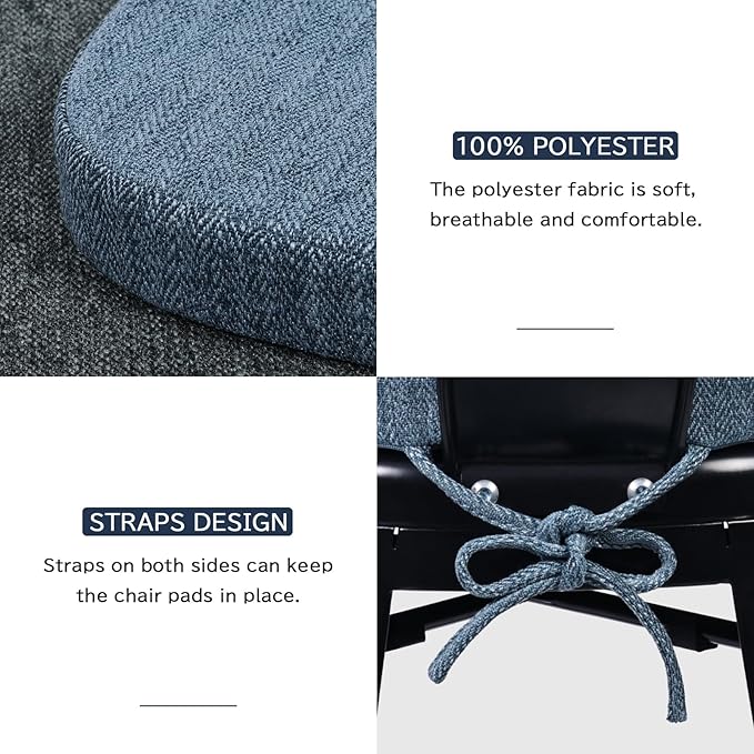 baibu 14x14 Memory Foam Metal Chair Cushions Set of 4, Dual-Layer Design Non-Slip Metal Dining Chair Pads Kitchen Seat Cushion with Machine Washable Cover, 4 Counts, Blue