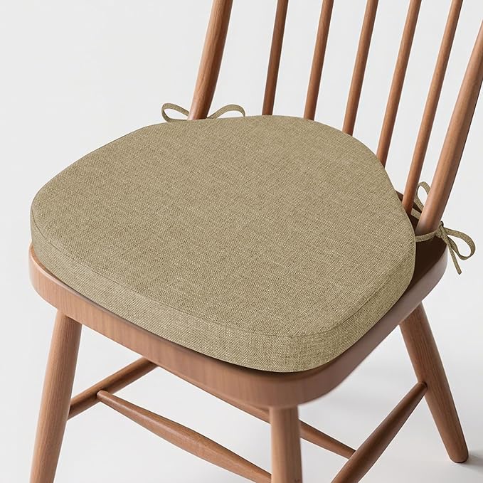 Windsor Chair Cushions for Dining Chairs 1 Pack Non Slip Kitchen Seat Cushion with Ties and Washable Covers Indoor Comfortable Seat Pad with Thick Foam 16.5" x 15.5" x 2" Beige