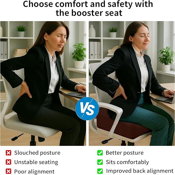 6" Extra Thick Memory Foam Office Chair Cushion – 2-Layer Booster Seat for Back & Tailbone Pain Relief, 18 x 16 x 6in Non-Slip Cushion with Carry Handle for Wheelchair, Car, and Airplane