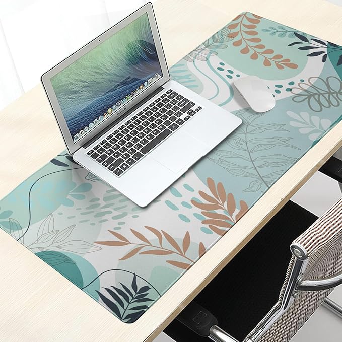 Boho Abstract Art Large Mouse Pad 35.4"X15.7" Modern Boho Leaves XXL Extended Mouse Pad Desk Mat Waterproof Non-Slip Rubber Base with Stitched Edges Mouse Mat for Abstract Art Design for Home & Office