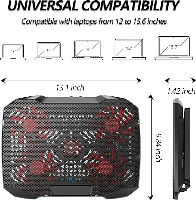 AIMIUZI Laptop Cooling Pad for Computer Laptop Cooler for 12-15.6 Inch Notebooks, Laptop Cooling Stand with 5 Quiet Fans, 5 Height Adjustable,2 USB Ports, Phone Stand