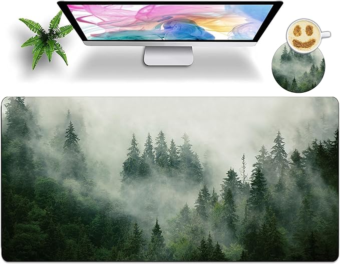 Huge Mouse Pad for Desk 40x20 Inch Extra Large with Coaster, Big Mousepad Stitched Edges Non Slip Base Extended Giant Mouse Pad for Office Home Forest