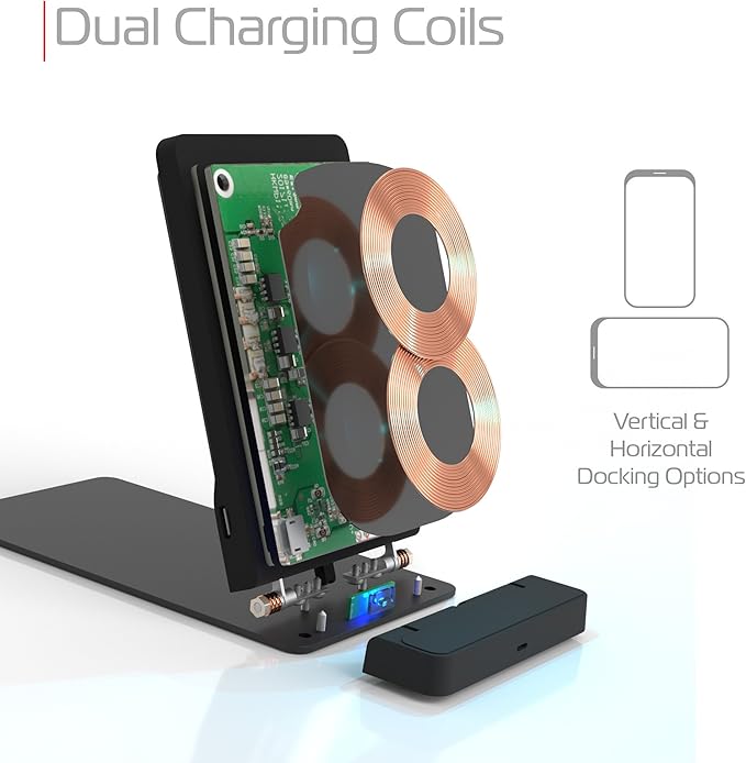 tzumi Multi-Angle Folding Desktop Wireless Charging Pad– Qi Fast Wireless Charger for iPhone X, iPhone 8 and 8+ and Android Qi Devices with Dual Coils. Charges w/USB Cable, AC Adapter Not Included.