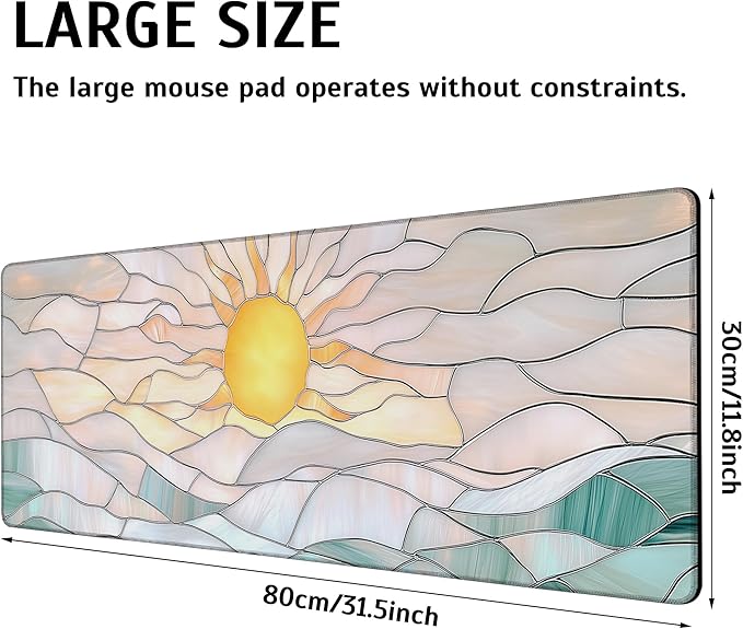 Large Gaming Mouse Pad Abstract Serene Ocean Sunrise Desk Mat,Non-Slip Rubber Base Stitched Edges,Extended Mousepad for PC,Laptop,Office,Home Decor(31.5 x 11.8 Inch)