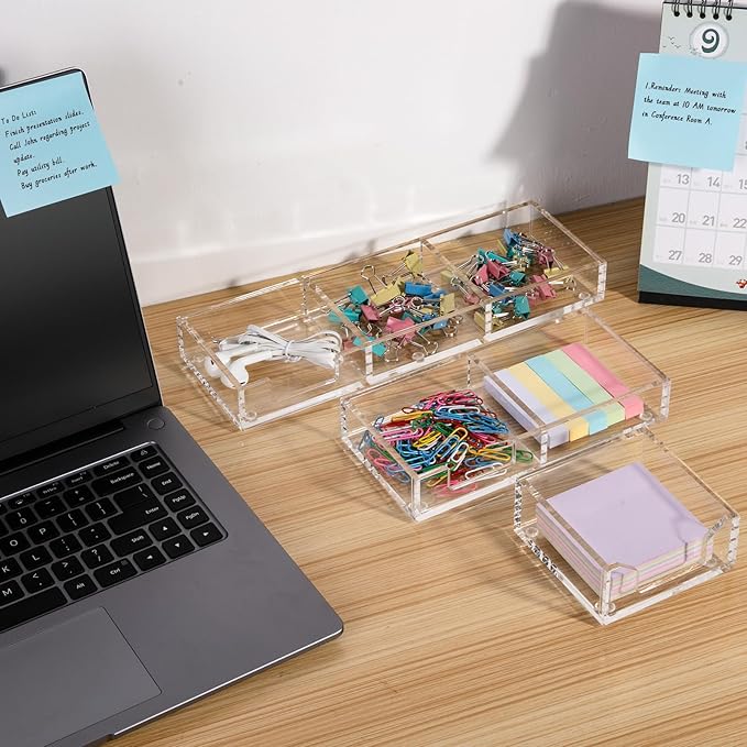 Sticky Note Holder 3 In 1 Clear Acrylic Self-Stick Memo Pads Holders Desk Organizer for School Office Home, Post Pop Notes Dispenser for 3"X3" Note Pads (BQ211)