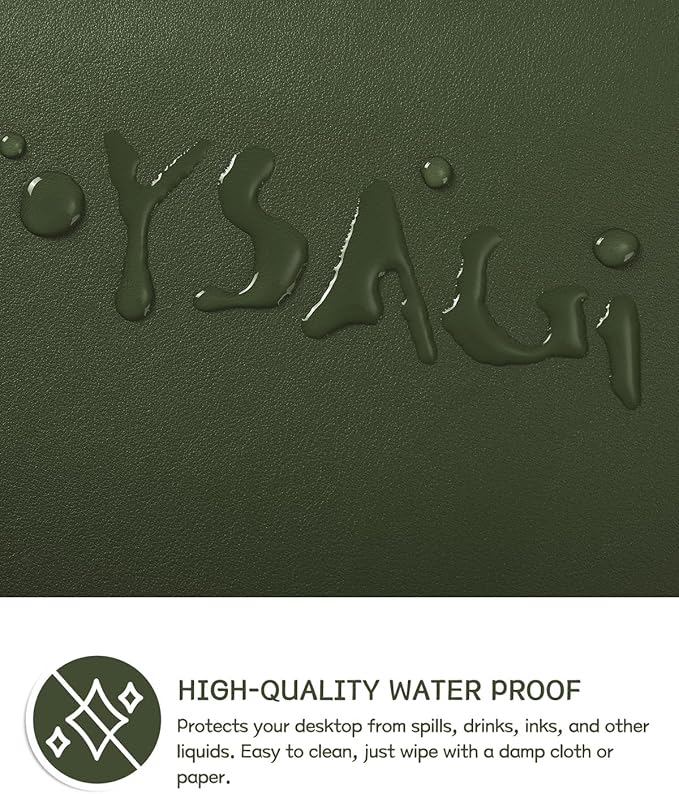 YSAGi Non-Slip Leather Desk Pad L Size, Waterproof Laptop Computer Desk Keyboard Mat, Table Protector Blotter Mat, Large Mouse Pad for Office/Work/Home/Decor(Olive Green, 35.4" x 17")