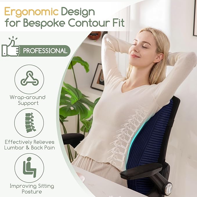 Ergonomic Lumbar Support Pillow for Lower Back Pain Relief, Corduroy Cover Back Support Cushion with Adjustable Straps, Large Size Lumbar Pillow for Office, Gaming & Home Essentials, Large, Navy