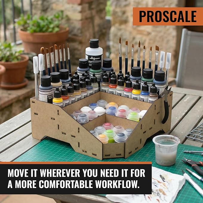 PROSCALE Universal Corner Paint Organizer for Miniatures Modeling Artists, Modular corner Paint Holder + Brush/Tool Compatible with Citadel, Vallejo, Army Painter, Tamiya, others (Module D)