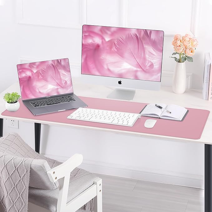 AFIING Cork Desk Mat 47" x 17", Dual-Sided Natural Cork & PU Leather Desk Pad, Non-Slip Waterproof Large Mouse Pad for Office, Home & Gaming (Rose Pink)