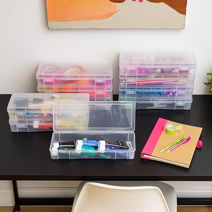 IRIS USA Clear Storage Cases, 10-Pack, |Made in USA|, Plastic Bead Organizing Containers with Snap Lid for Arts, Crafts, Ephemera, Stickers, & Dance Cheer, Clear - Large