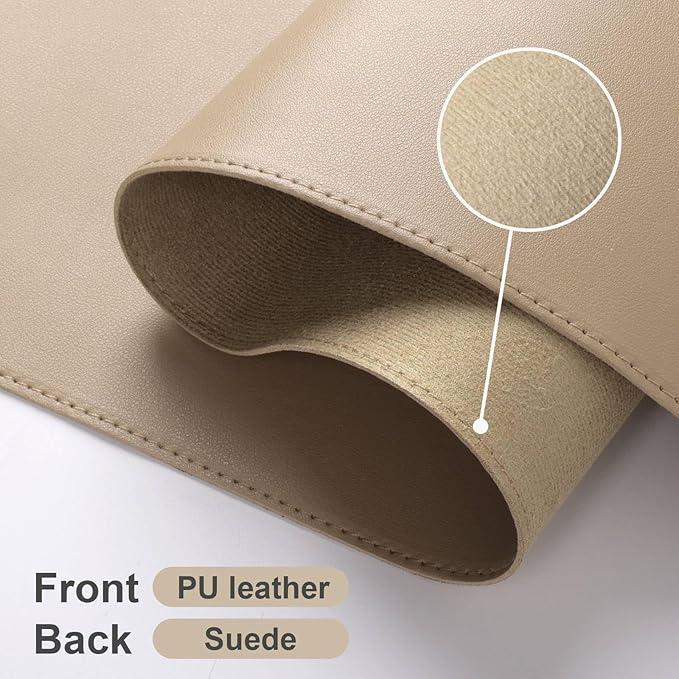 DAWNTREES Desk Mat for Desktop,PU Leather Desk Pad Protector,Non Slip, Large Mouse Pad and Keyboard Mat, Waterproof Writing Pad for Office and Home (Beige,35.5''x16.9'')