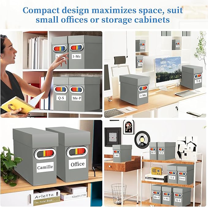 File Organizer Box with Lid & Handle, Heavy Duty Hanging File Folder Storage Boxes for Letter Size, Portable Filing Organizer for Office, Home, Classroom, Greige 4 Pack