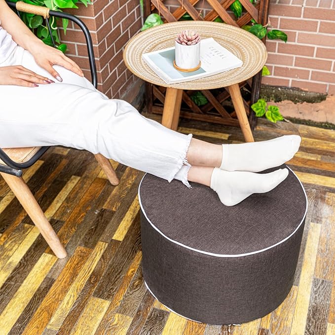 Outdoor Ottoman Outdoor Ottomans for Patio 20x12 Inches Modern Lightweight Foam Stuffed Pouf Outdoor Footstool Footrest Foot Stool Waterproof (Dark Coffee)