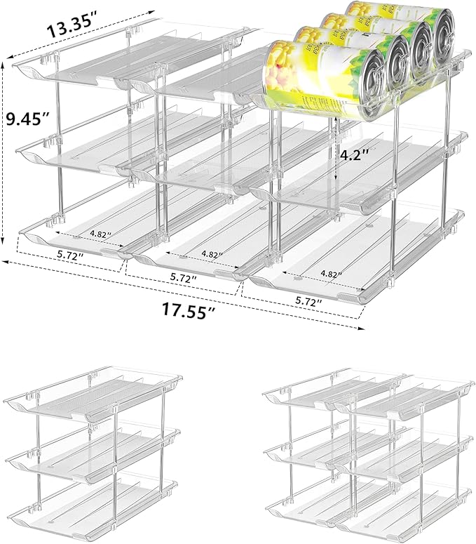 Can Organizer for Pantry Soda Can Organizer Automatic Rolling Food Pantry Storage Rack Can Dispenser for Fridge Holds 72 Cans, Fits 5.8-Inch Soda and Can, Set of 18