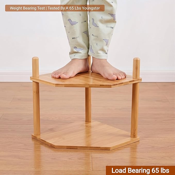 3-Tier Expandable Bamboo Corner Shelf - Dish/Plate Organizer for Cabinet, Kitchen Counter Shelf & Small Kitchen Shelf, Adjustable (Natural, 1-Pc 6.70" H)