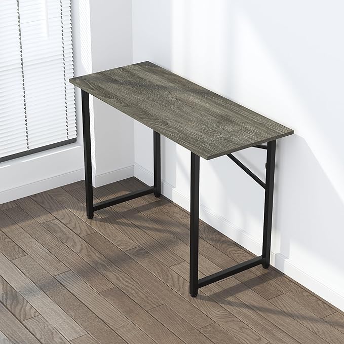 Lutown-Teen 47 inch Folding Desk, Writing Gaming Computer Camping Table, No Assembly Required Home Office Desk, Black Oak