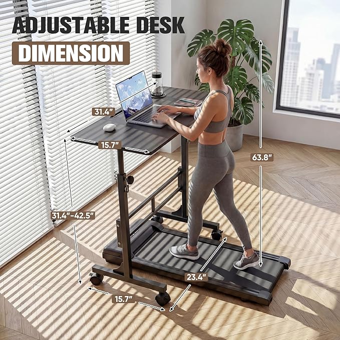 Furmax 31.4" Small Portable Standing Desk Height Adjustable with Lockable Wheels, Mobile Stand Laptop Computer Workstation for Walking Pad Treadmil (Black)