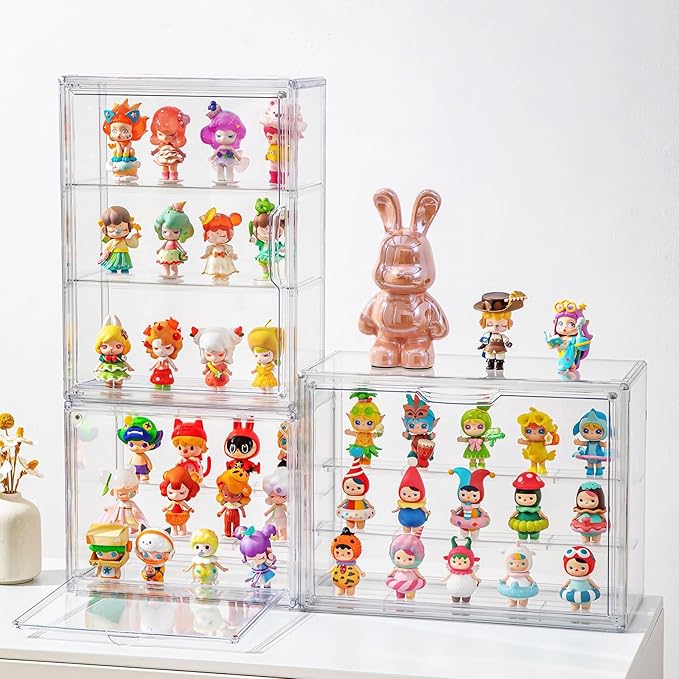 2 Pack Clear Display Case for Figures with Magnetic Door, Acrylic Display Cases for Collectibles, 3Tiers Acrylic Storage Organizers Box, Desktop or Wall-Mounted Showcase for Collectibles Action Figure