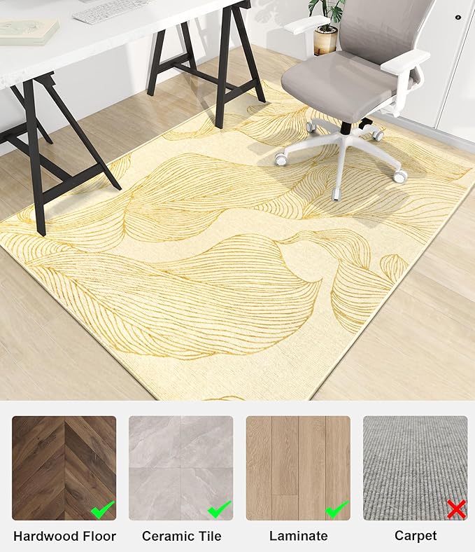 chakme Office Chair Mat for Hardwood Floor, 72"x48" Easy Glide Computer Desk Mat Protector for Rolling Chair Under Desk Rug Nonslip Backing, Machine Wash, (Golden Leaf)