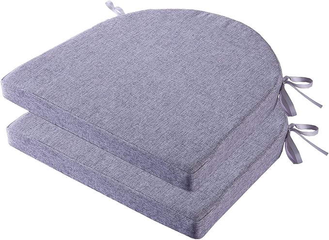 18 x 18 Inch Chair Pads for Dining Chairs Set of 2 with Ties Non Slip Washable Seat Cushion with Zipper Indoor Round Back Chair Cushions for Kitchen, Mid Grey
