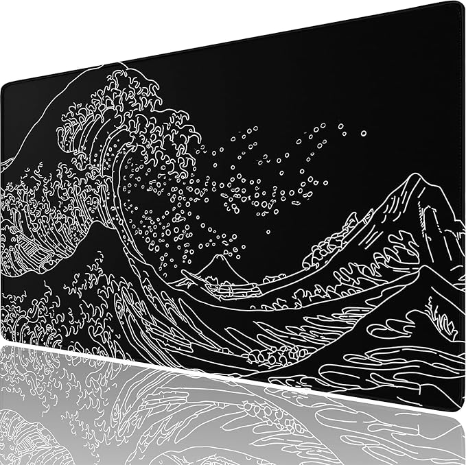 Large Mouse Pad Gaming, 31.5" x 15.7" Extended Computer Keyboard Mousepad with Non-Slip Rubber Base, Stitched Edge, Waterproof Fabric XXL Big Long Laptop Pad for Gamer, Office, Home, Waves ﻿