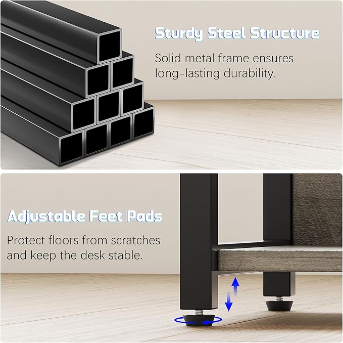 L Shaped Gaming Desk with Power Outlets & RGB Lights, 46'' L- Shaped Desk Computer Corner Desk with Monitor Stand & Storage Shelf & Hook, Home Office Desk Writing Desk, Grey