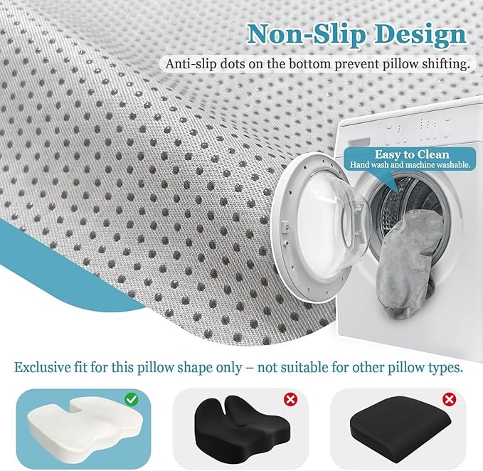 Sciatica Pain Relief Pillowcase Office Chair Butt Cushions Covers for Coccyx Tailbone Car Seat Pad Waterproof Case for ComfiLife & Everlasting Comfort U-Shaped Memory Foam (Pillow Not Included)