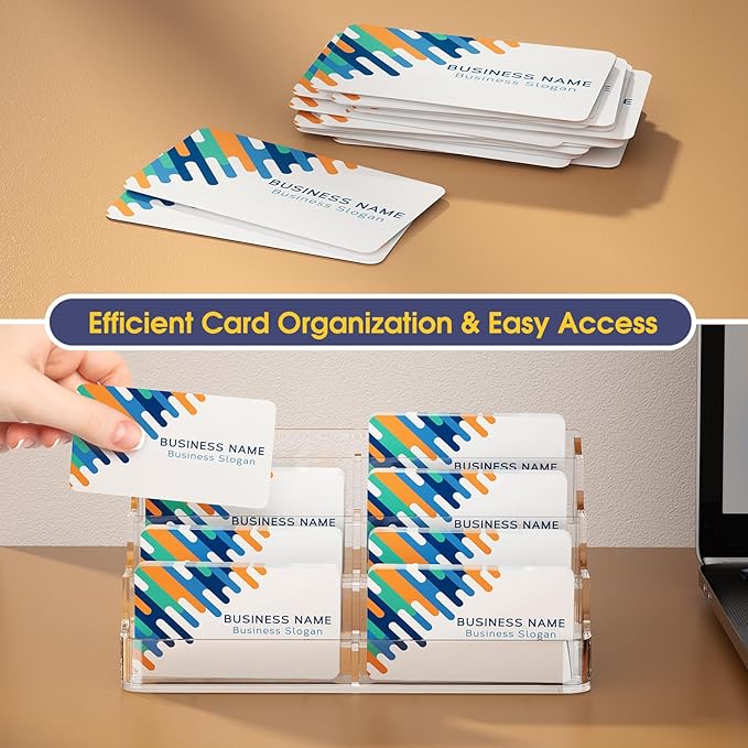 MaxGear 4 Pack Acrylic Business Card Holder for Desk, Clear Desktop Business Card Display Stand with 8 Pockets, 4-Tier Freestanding Card Organizer for Office, Reception, Countertop
