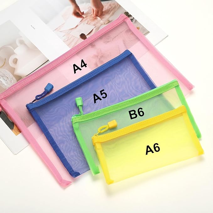 PATIKIL B6 Mesh Zipper Pouch Bags, 5 PCS Mesh Bags with Zipper Plastic Storage Pocket for Organizing File Beads Office Home Supplies, 11.5x23cm, Gray