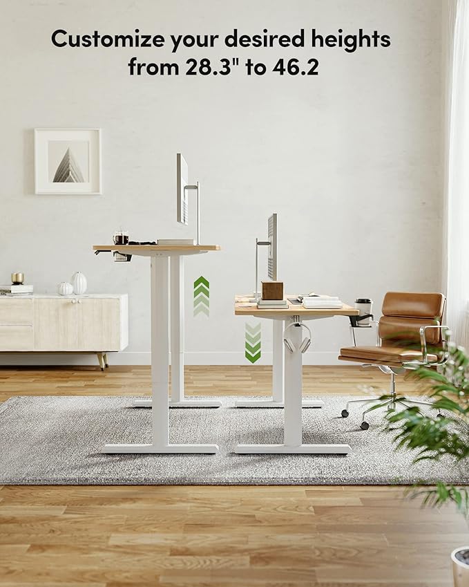 BANTI 44 x 24 Inches Standing Desk, Height Adjustable Electric Standing Desk, Stand up Table, Sit Stand Home Office Desk with Splice Board, Light Rustic
