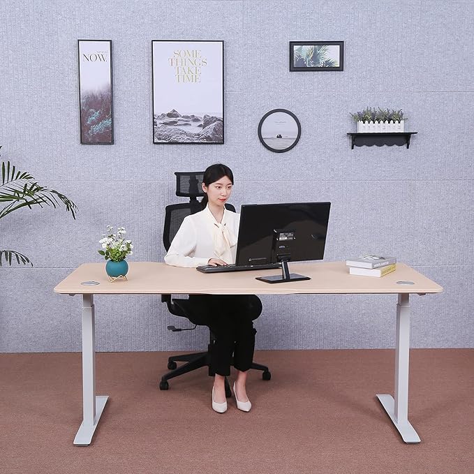 ApexDesk 60" Elite Height Adjustable Desk w/Cabinet Bundle (Light Oak Desk/White Cabinet)