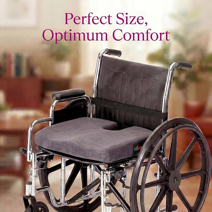 NOVA Medical Products Comfort Seat Cushion, Memory Foam Coccyx Cushion for Office Chair, Car, Wheelchairs & Benches, Waterproof Non-Slip Bottom, Super Soft Velour Removable & Washable Cover, Color: Charcoal Blue (2655C)