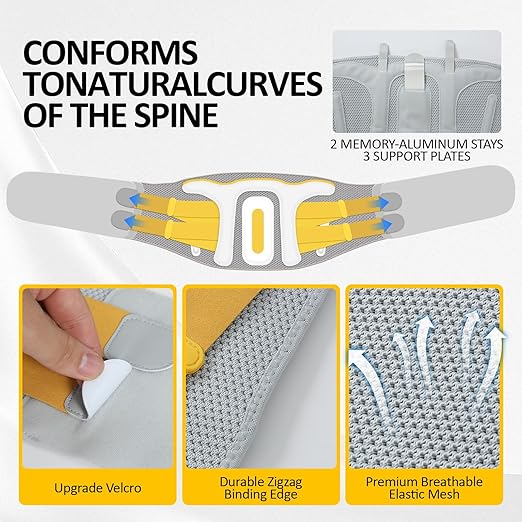 Lower Back Brace for Women and Men - Adjustable Lumbar Back Brace, Full Support Lumbar Brace, Ergonomic Design & Soft Breathable 3D Knit Material, for Sciatica Scoliosis Posture, Ideal for Work Lifting (M:28.5"-37.4")