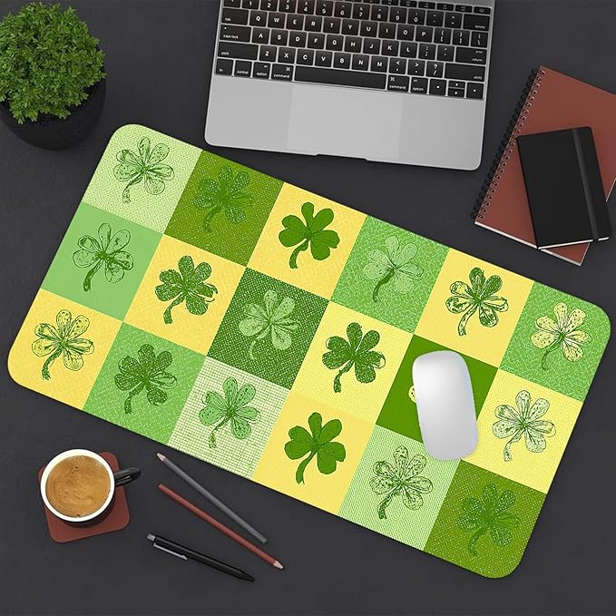 Four-Leaves Clover Mouse Pad PU Leather Green Lucky Desk Mat Large Waterproof Gaming Pad Non-Slip Keyboard Mouse Pad Writing Pad for Gamer Office&Home