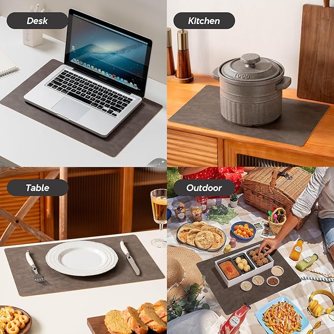 Placemats Set of 4 Reversible Dual-Color Table Placemats, Faux Leather 100% Waterproof Oil-Proof Wipeable Place Mats, Heat Resistant Dual Sided Table Mats for Kitchen/Dining/Party (Dark Brown&Yellow