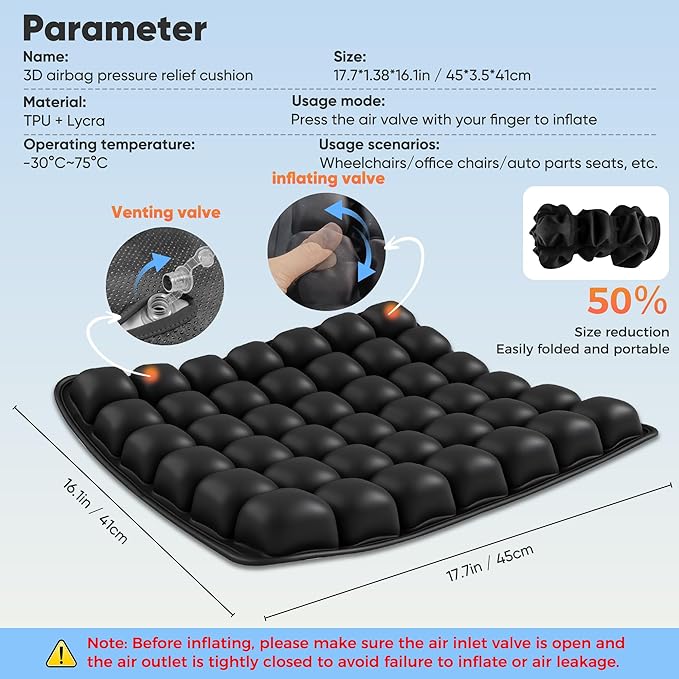 Upgrade Airplane Seat Cushion with No External Air Pump, Travel Cushion for Long Flights, Portable Wheelchair Cushions, Adjustable Air Cushion with Non-Skid Bottom Relief Discomfort in Coccyx