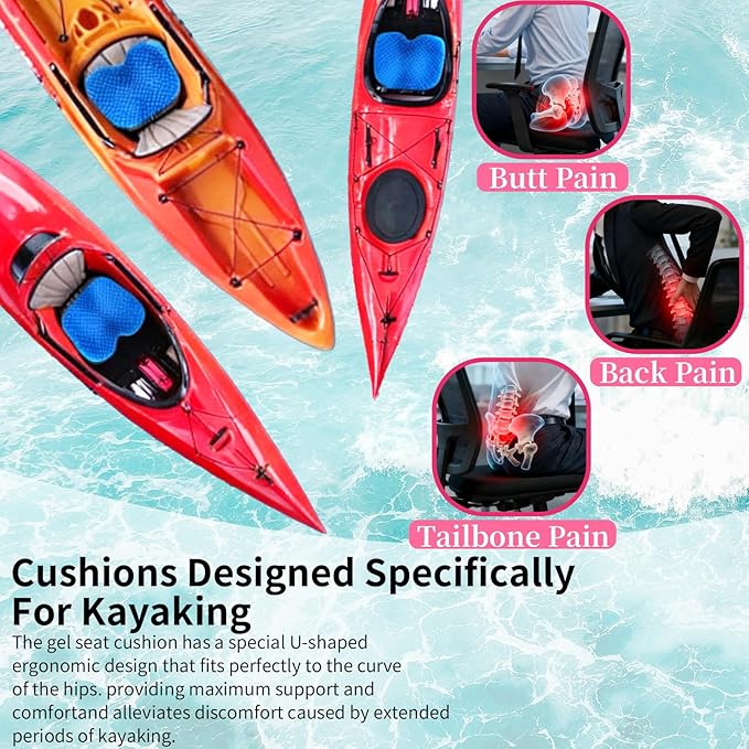 Kayak Seat Cushion - Blue Cooling Gel Kayak Accessory Removable Waterproof Cover | Comfort for Kayak Seats, Fishing, Car seat，Office Chair & Outdoor Use