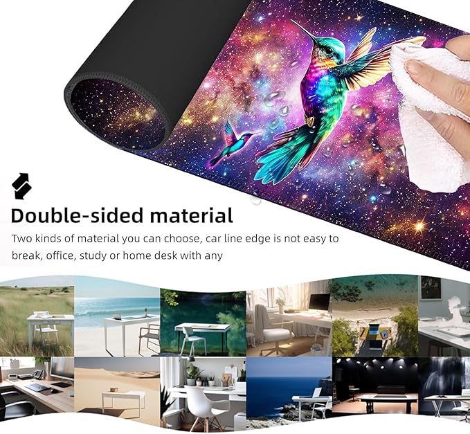 Ergonomic Mouse Pad Set with Wrist Support for Keyboard and Wrist Rest for Mouse, Memory Foam Comfort, Non-Slip Large Desk Mat for Home Office Pain Relief,Space Hummingbird