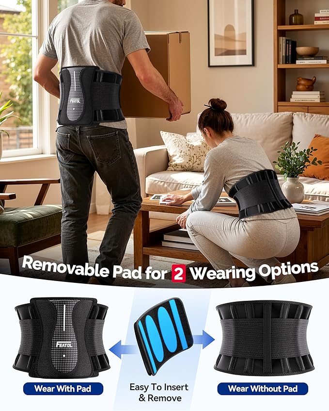 FEATOL Back Brace for Lower Back Pain Wide Coverage 360° Strong Lumbar Support with Removable Pad, Adjustable Waist Support Belt for Men Women, Size 4XL 63''-68.9''
