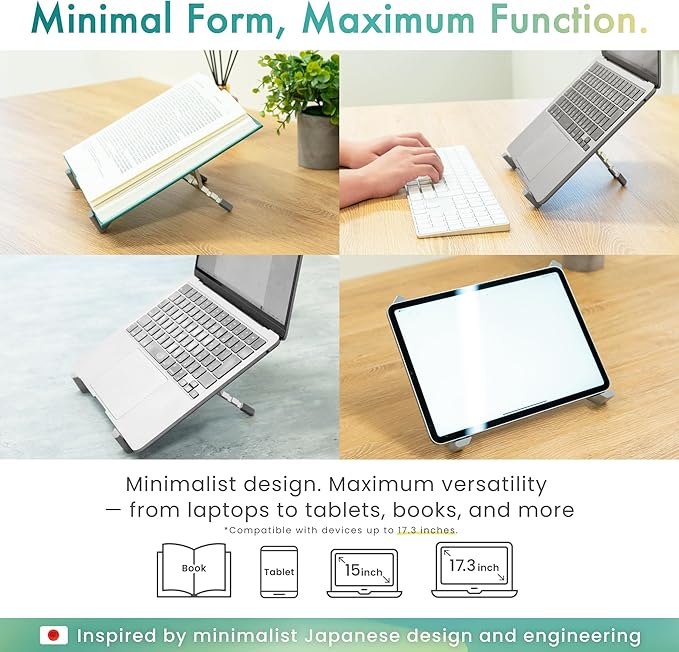 BELLEMOND Foldable Portable Laptop Stand | Ultralight Travel Riser | X-Frame Adjustable Aluminum | Fits MacBook, Dell, HP, Lenovo 10-17.3" | Carry Pouch | Midnight Black