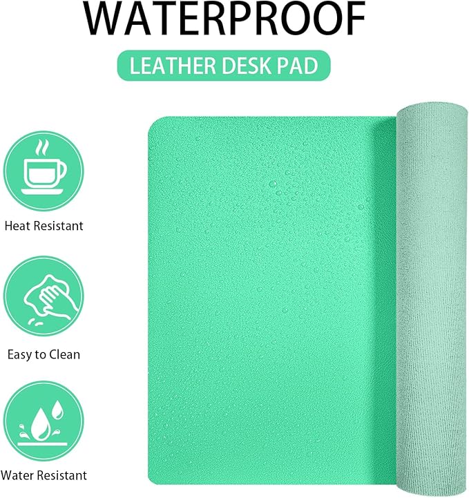 Leather Desk pad Protector, Office Mat, Large Mouse Mat, Non-Slip PU Leather Blotter, Laptop Desk Pad,Waterproof Laptop Computer Desk Keyboard Mat for Office/Work/Home/Decor (Green, 25in*13in)